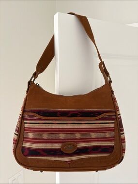 Pro Cuero Genuine Leather-Trimmed Striped Shoulder Bag